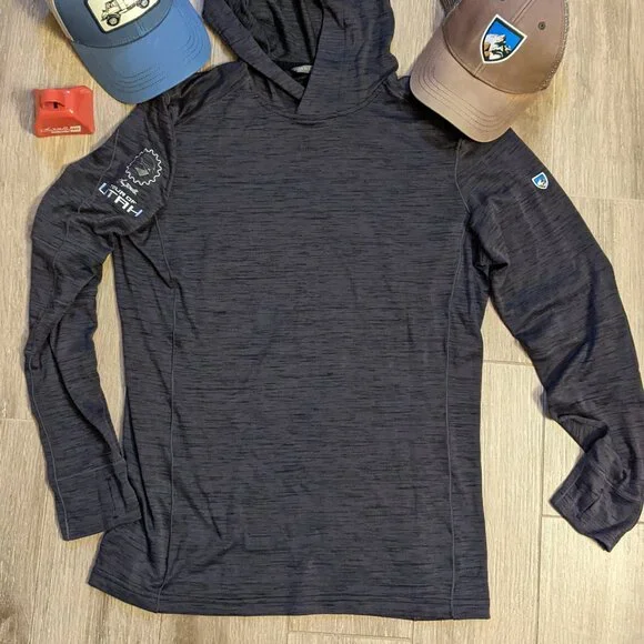 kuhl mens lightweight dark gray pullover hoodie Tour of Utah M Hats included - Picture 8 of 8